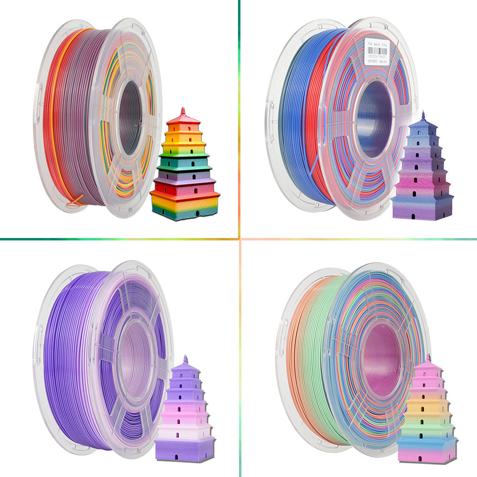 [-2 € cadauno acquistando 3 pezzi] Filamento per stampante 3D PLA Rainbow aggiornato (lunghezza di cambio colore 8 metri) 1 kg