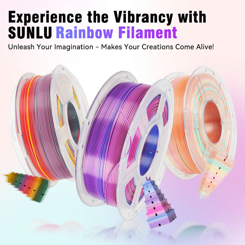 [-2 € cadauno acquistando 3 pezzi]  Filamento per stampante 3D SILK Rainbow aggiornato (lunghezza di cambio colore 8 metri) 1 kg